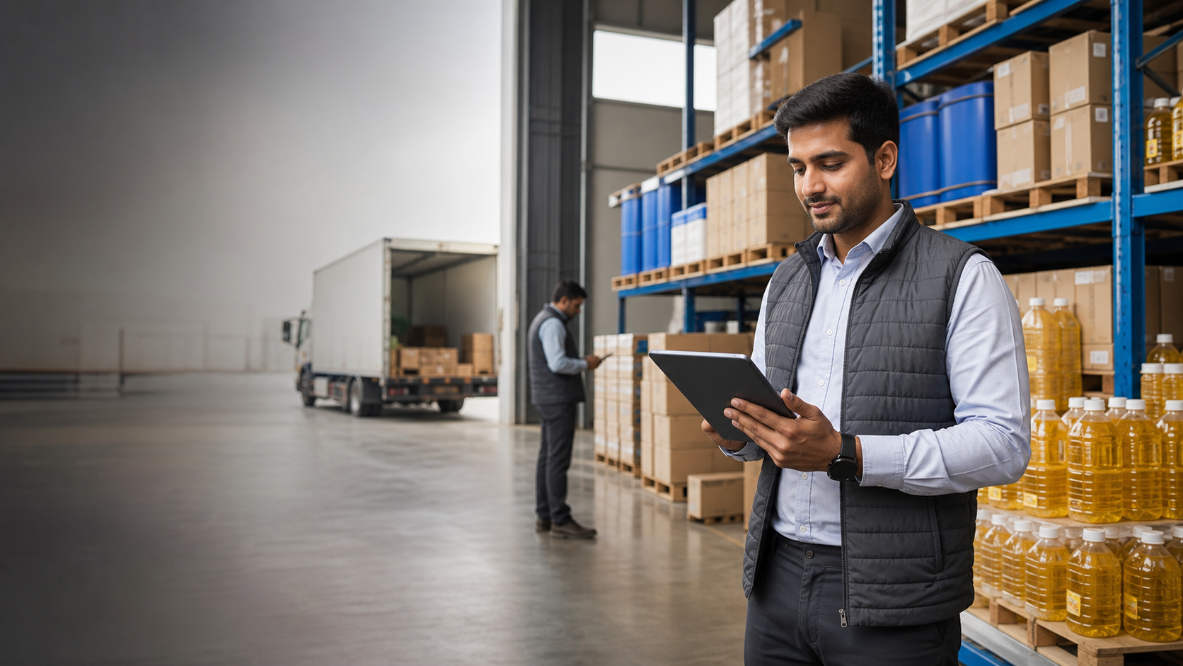 Modern edible oil distribution warehouse and logistics team