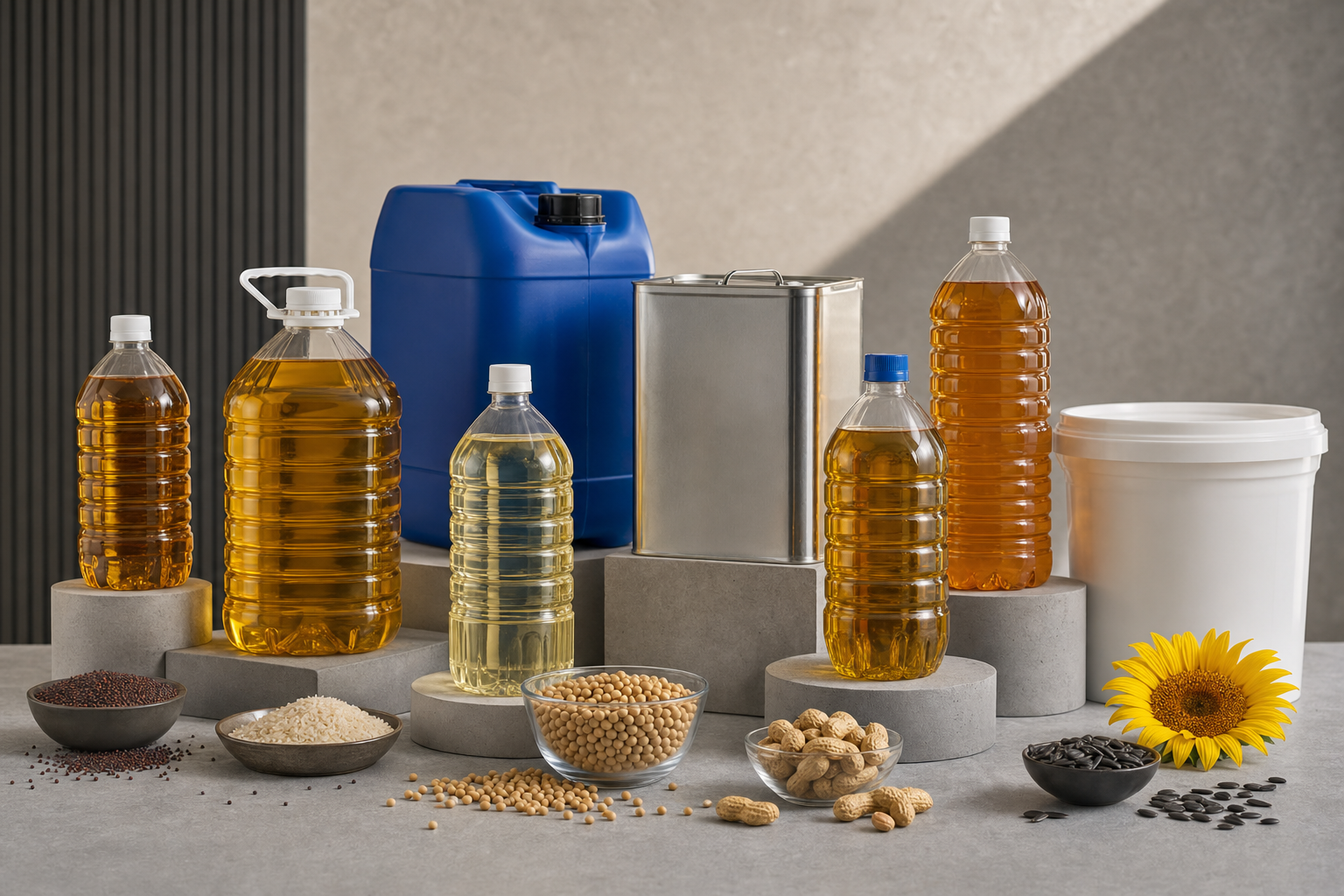 Range of edible oil packaging and source ingredients